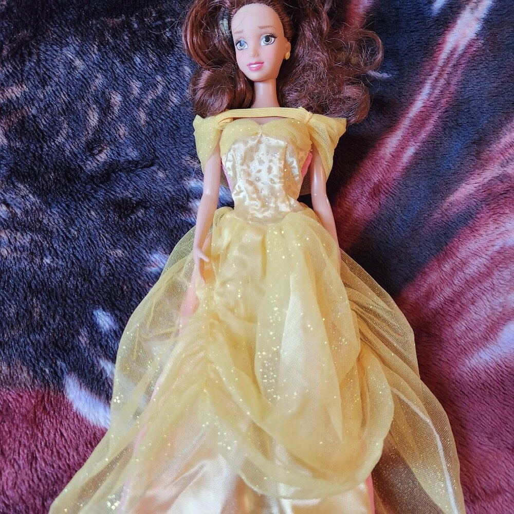 Disney Belle Doll in Reversible Gown 2 in 1 Dress 1990s Yellow/Pink 11.5"